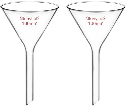 stonylab Embudo de Vidrio, Paquete de 2 Embudos de Filtro de Vástago Corto de Vidrio de Borosilicato de Pared Gruesa Cristalería de Laboratorio, Diámetro 100 mm
