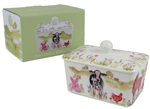 The Leonardo Collection Macneil Studios Farmyard Butter Dish | British Designed for Kitchen Use | Large Butter Dish for All Kitchens | Perfect for Daily Butter Storage