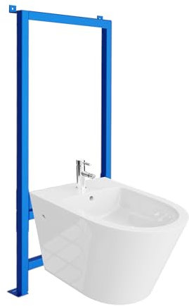 LAVITA Vorwandelement für Bidet LAV 500 + Wand-Bidet Galve Komplettset | Wand-Hänge Bidet mit Hahnloch und Überlaufschutz aus Keramik | WC Toilette | Hygienisch und Pflegeleicht | 35,5x51x34 cm