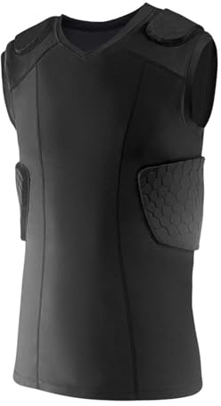 Topeter Rib Protector Vest, Underwear Jersey with Rib, Shoulder & Back Padding, Padded Sleeveless Shirts for Football, Rugby, Basketball S Black
