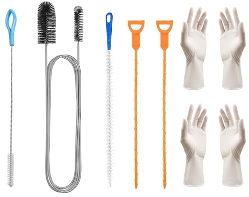 7 Pcs Drain Unblocker Tools Set, 4 Pcs Sink Unblocker Tool with 2 Pairs Gloves, Plug Hole Unblocker Bathroom Shower Unblocker Tool Reusable Drain Cleaning Brush for Kitchen Sink Bathroom Shower