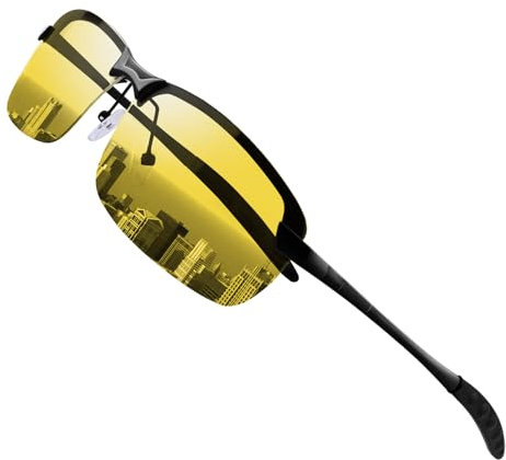 FIMOSON Lunettes de conduite de nuit pour homme et femme - Lunettes de vision nocturne HD polarisées anti-reflet pour la conduite, noir/jaune