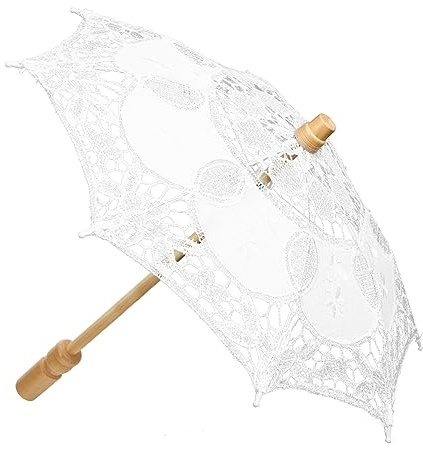 COLLBATH Hochzeitsschirm Weißer Regenschirm Braut Sonnenschirme Gothic-hochzeitsdeko Weißer Regenschirm Regenschirme Für Damen Hochzeit Ornament Spitzenschirm Holz