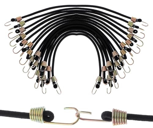 AOZUO 15 Stück Spanngummi mit Haken, 25cm Spanngurte Bungee mit Metallhaken, Expander mit Haken Gepäckspanner Zur Sicherung Von Unterschiedliche Gepäckarten Ladung Planen Fahrrädern Zelten