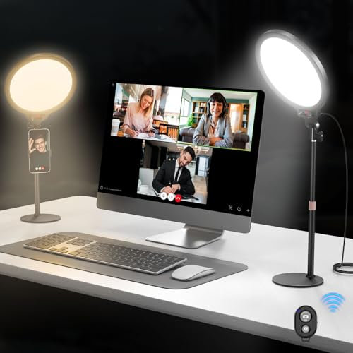 MoKo Ring Light with Stand & Phone Holder, 10 Full-Screen LED Big Desk Ring Light, Dimmable Selfie Ring Light for Video Conference,Video Recording,Live Streaming,YouTube,TikTok,Makeup,Home Office