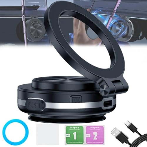 Nixiveofficial Magnetic Phone Holder - 360 Rotatable Car Electric Suction Cup Vacuum Magnetic Phone Mount (Black)