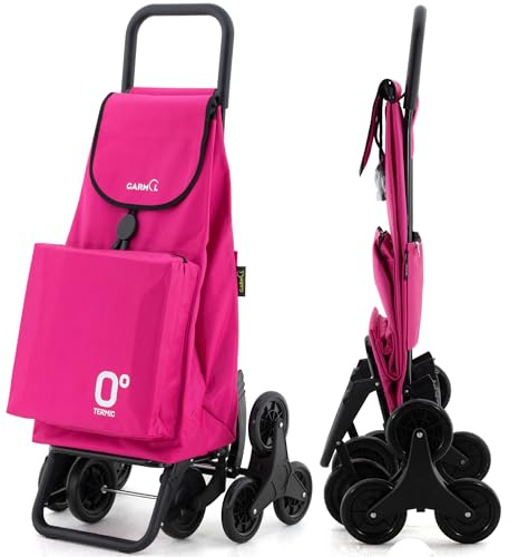 GARMOL Carro de la Compra Térmico Plegable 55L con Bolsillo Interior 11L | 4 Ruedas (2 Fijas + 2 Giratorias) | Color Fucsia