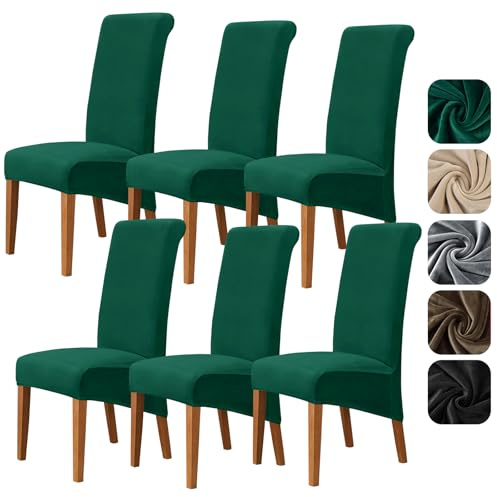 Alishomtll Samt Stuhlhussen 6er Set, XL Stuhlbezug Schwingstühle, Grün | Stretch Hussen für Stühle, Große Esszimmerstühle Bezug, Waschbar Abnehmbar Hussen für Küche Bankett Hochzeit Party