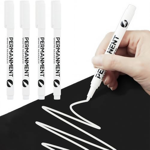 TANSAR 4 Stück Permanent Marker Weiß, Acrylstifte Wasserfester Stift, 2,0 mm Fadenbreite, Schnell Trocknender, für Holz, Glas, Stein, Karton, Metall, Keramik, Leinwand, Stoff