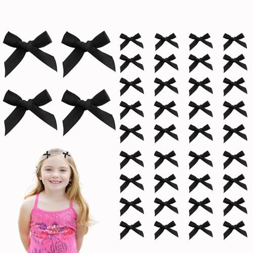 Mini-Haarspangen mit Schleife, Satin-Stoffschleifen, Haarclips für Mädchen und Frauen, Haar-Design, Basteln, Nähen, Scrapbooking, Hochzeit und Geschenkverpackung, Schwarz, 40 Stück