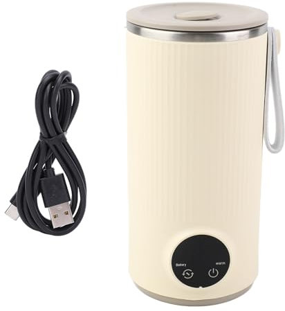 Hervidor Eléctrico de Viaje, Caldera de Agua Caliente de Acero Inoxidable de 400 Ml Recargable de 55 ° C, Tetera Eléctrica USB con Agitador Giratorio, Batería de Li Larga y