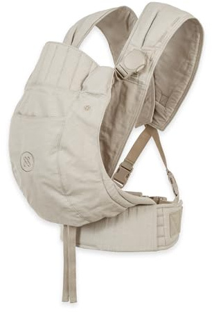 emma & noah Premium Babytrage – mitwachsend 3,5–15kg, ergonomisch, leise Magnetverschlüsse, gepolsterte Gurte & Hüftgurt, Leinen & Bio-Baumwolle (Essential Beige)