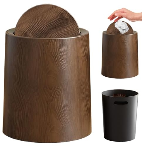 Obelunrp Badezimmer Mülleimerdosen, 23 x 20 cm Holz kleiner Mülleimer mit Schwungdeckel, Holzmüllbehälter für Home Office Küche