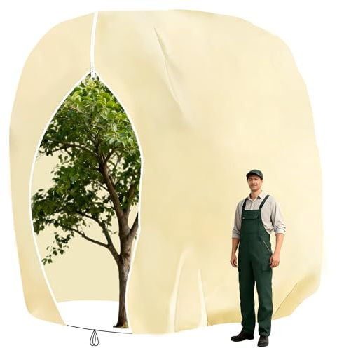 LUKIUP Protezione Invernale per Piante, 250 x 350 cm Telo per Piante Antigelo, Cappuccio Protezione Piante con Cerniera, Coulisse e Lucchetto, Tessuto Non Tessuto per Piante Resistente agli Strappi