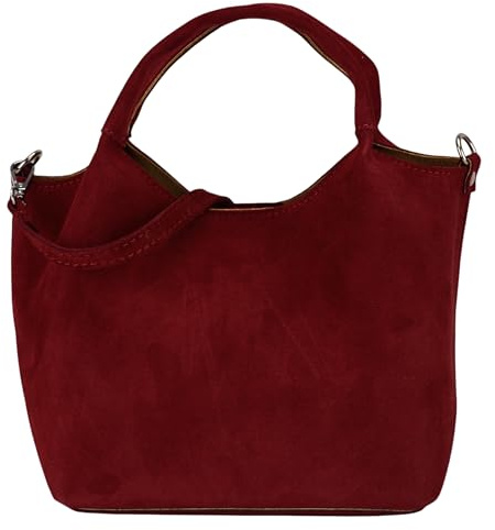 SH Leder Damen Handtasche aus echtem Wildleder Beuteltasche mit Schultergurt und Innentasche Elegante Henkeltasche Crossbody Tasche für Alltag & Büro 28x18cm Alesia W688