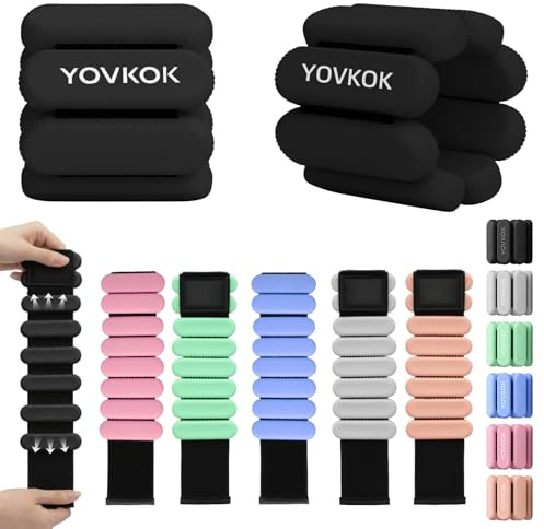 Wrist Weights, Silicone Adjustable Ankle Weights for Women Men - Strengthen Arms and Legs Ideal for for Home Gym Workout, Running, Yoga, Pilates, Barre, Exercise, Strength Training (Black, 2 lbs Pair (1lb Each))
