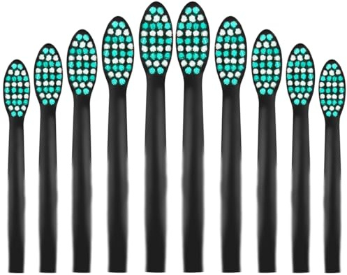 10er Bürstenköpfe passend für Happybrush VIBE 3 Aufsteckbürsten Ersatzbürsten Aufsätze Ersatzbürstenkopf passend für Eco VIBE 3 Zahnbürste Schallzahnbürste- Schwarz