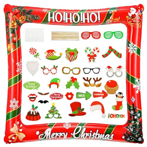 Jul uppblåsbar fotoram med 32 stycken julfester foto rekvisita foto båt rekvisita fotolåda tillbehör foto båt rekvisita fotorekvisita för jul dekoration