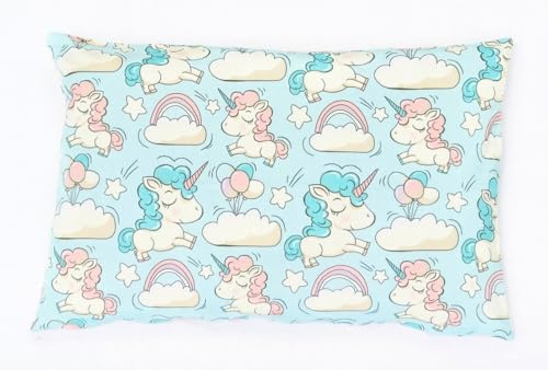 Balbina Kissenbezug 60 x 40 cm für Kinder & Babys, Kopfkissenbezug 100% Baumwolle, für Kinderzimmer, Kinderwagen oder Kinderbett, Baumwoll-Kopfkissenbezug mit Reißverschluss, Einhorn/Mint/Rosa