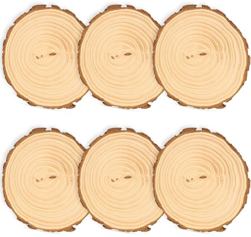Holzscheiben, 6 Baumscheiben Zum Basteln, Natürliche Baumscheibe Klein 8-10 cm, Ideal Für DIY Crafts, Hochzeitsdekoration Und Weihnachtsdeko