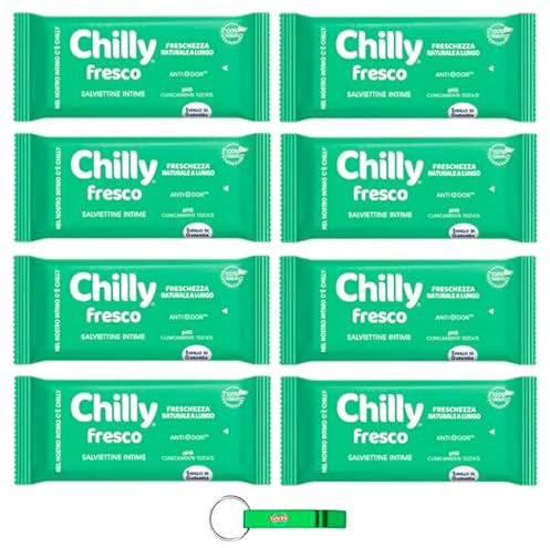 Chilly Lot de 8 lingettes hygiéniques intimes fraîches - Fraîcheur naturelle durable - Avec menthol naturel - Chaque paquet contient 12 lingettes + porte-clés Beni Culinari
