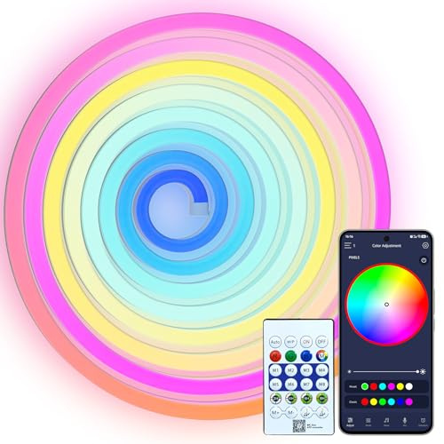 Neon Led Strip RGB-IC, 5V USB Bluetooth LED Rope Lihgts, Flexible LED Strip mit App-Steuerung, Neon Rope Lamp Geeignet für DIY, Wohnzimmer, Schlafzimmer, Gaming Dekoration (10m)