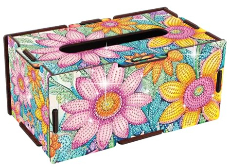 JICFDAO DIY Taschentücher Box 22.5x12.7x10.5cm Diamond Painting Taschentuchbox Holz Praktische Tücherbox Diamant Painting Tissue Box Taschentuchspender Geschenk Room Decor für Küche Esszimmer Blumen
