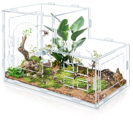 Springspinnengehege aus Acryl, vielseitiges Reptiliengehege, Springspinnen-Terrarium, hochtransparentes Einsiedlerkrebstank für Vogelspinne, Gecko, Chamäleon, Käfer, Reptilienzubehör (transparent)