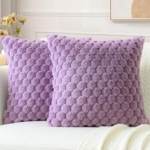 Sungeek 2er Set Kunstpelz Plüsch Kissenbezüge, Kunstpelz Samt Weich Kissenbezug Sofakissen Dekokissen Deko Zierkissenbezüge Flauschig Kissenhülle für Schlafzimmer Wohnzimmer (45x45cm, Lila)