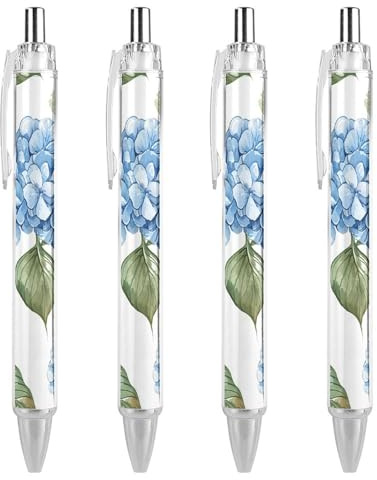 RTFGHJS Blue Hydrangea Pattern Ballpoint Pens Retractable Ball Point Pens Smooth 0.5mm Medium Writing Pen Black Ink Pen for Men Women 4 PCS