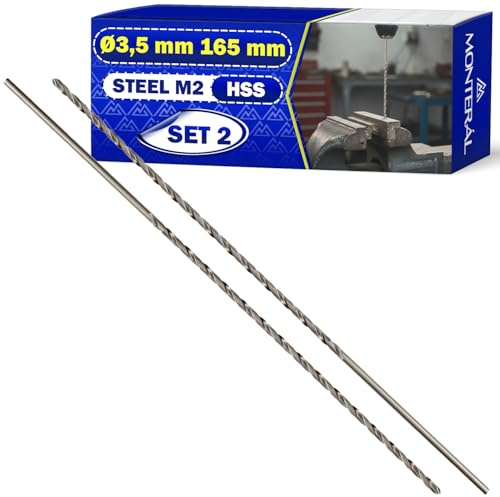 2 x HSS Punte Trapano Metallo Professionali Ø3,5mm 165mm Acciaio Legato M2 | Set Punte Trapano Ferro Utilizzata per Ferro Acciaio Metalli Non Ferrosi - MONTERAL