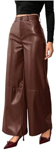 Floerns Women's High Waisted Leather Pants Straight Leg Dressy Casual Trousers Chocolate Brown Small