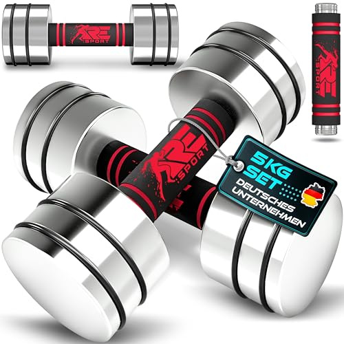 RE:SPORT® 2er Hanteln Set aus massivem Stahl 2,5/5/7,5/10 kg | Hantel Kurzhantel mit Gewichten & Schaumstoffgriff | Fitness Kurzhanteln Home Gym, Krafttraining & Muskelaufbau