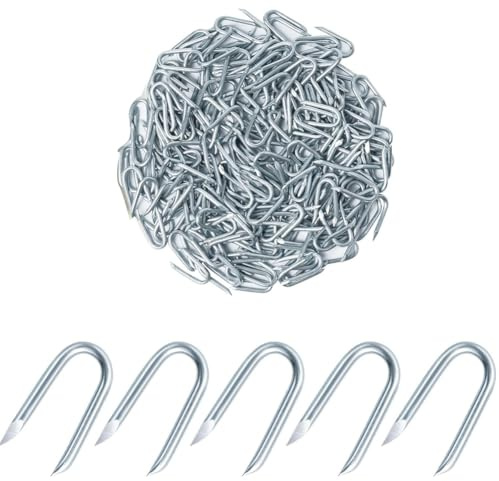 Muuookka 200 Grapas para Cercas de Alambre, Grapas Galvanizadas para Cercas, Clavos en U, Sujetadores para Cercas, Grapas para Cables de JardíN, Clavos en Forma de U.