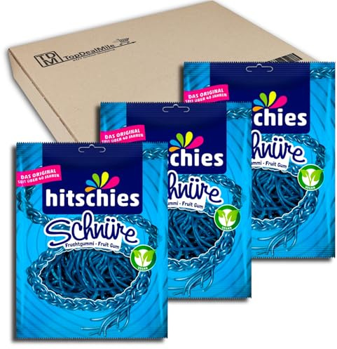 TopDealMile - 3 er Pack Schnüre blau 3 x 125g hitschler -Hitschies Fruchtgummi-Schnüre mit blauem Himbeergeschmack