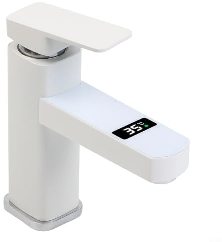 Grifo de pantalla digital Grifo sensible Mezclador de lavabo Termómetro Válvula de agua Grifo de fregadero de acero inoxidable Mezclador frío y caliente Negro Oro (blanco)