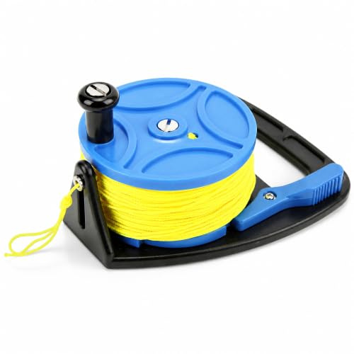 Fabater Dive Reel, 270ft High Visibility Yellow Line Thumb Stopper Control Kayak Anchor Reel, Retractable Rope Winder with Multi Purpose Design for Cave Wreck Exploration Spearfishing (blue wheel)