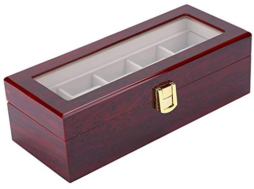 TOPINCN Klockförvaringslåda med 5 Rutnät, Premium Trädesign med Korrosionsskyddande Flanell för Precisionsskärmar, Idealisk för Att Ge Presenter, 26,5 X 11 X 8 Cm