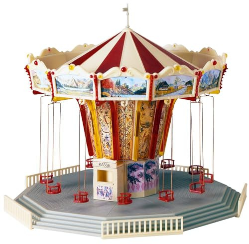 FALLER Kettenkarussell Modellbausatz mit 146 Einzelteilen Ø 152 x 125 mm I Modelleisenbahn Zubehör H0 I Modelleisenbahn H0 Kirmes Kettenkarussell, Rot, Gelb