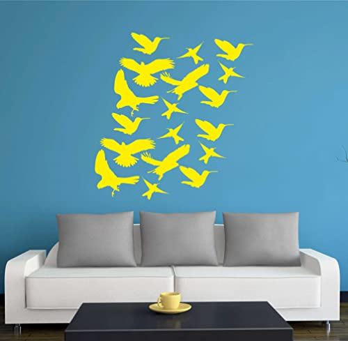 INDIGOS UG - Wandtattoo Wohnzimmer - Wandaufkleber Vogel - Vögel 120x114 cm - gelb w493 - Aufkleber Kinderzimmer Schlafzimmer Küche Badezimmer Büro Dekoration