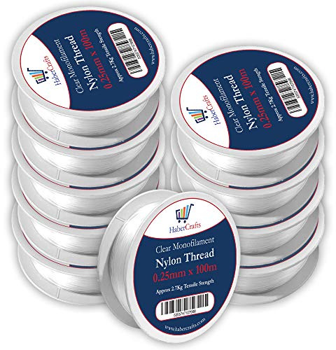 Hilo de nailon transparente de 0,25 mm, hilo invisible no elástico, alambre de pesca transparente, hilo de coser de plástico transparente para colgar decoraciones, manualidades, fiestas, arco de