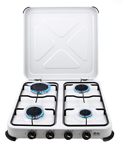 NJ-04 Camping Gas Stove - Portable 4 Burner Gas Hob LPG Cooker with Lid for Outdoor Caravan Garden 5.45kW