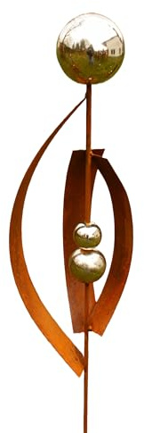Handgemachter Gartenstecker Rost mit 2 Edelstahlkugeln. Deko Stecken Garten
