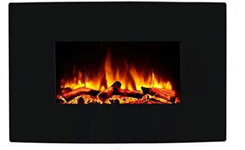 Endeavour Fires Egton Wall Mounted Electric Fire, Black Curved Glass, 220/240Vac 1&2kW with 7 day Programmable Remote Control Heater