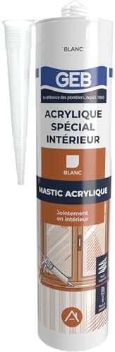 GEB Mastic acrylique spécial intérieur pour le calfeutrement autour des portes et fenêtres en intérieur. Multi supports. Peut se peindre. Sans odeur. 310ml - Blanc
