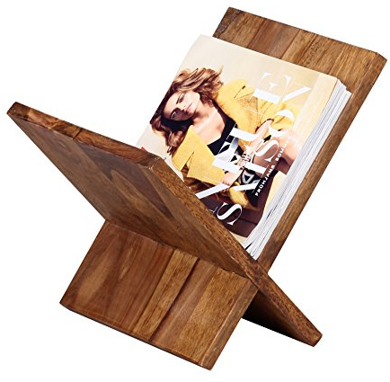 FineBuy Zeitungsständer Massivholz X-Form 31 cm Zeitschriftenständer Design Prospekthalter Landhaus Buchständer Braun