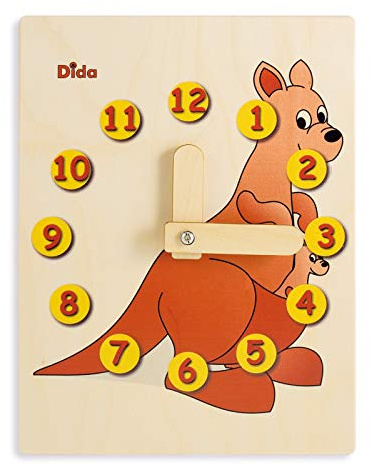 Dida - Lernuhr Für Kinder - Känguru - Spielerisch Die Uhrzeit Lernen, Eine Kinderlernuhr Aus Holz Für Den Kindergarten, Die Vorschule Und Zu Hause