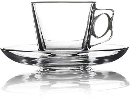 Pasabahce, 12 tlg. Espresso Set Vela, Mini Glastassen, 6 Tassen & 6 Untertassen, formschön und elegant