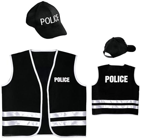 W WIDMANN MILANO Party Fashion - Kinderkostüm Polizei Set | 2-teilig mit Polizeiweste und Police-Cap - reflektierende Streifen, Kostümset für Karneval und Mottoparty