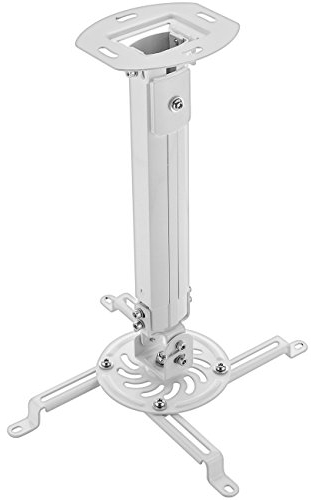 deleyCON Supporto Universale per Proiettore Montaggio a Soffitto +-15° Inclinabile - Ruotabile di 360° - Fino a 13,5 Kg - Altezza Regolabile 380 mm - 580 mm - Gestione dei Cavi - Bianco